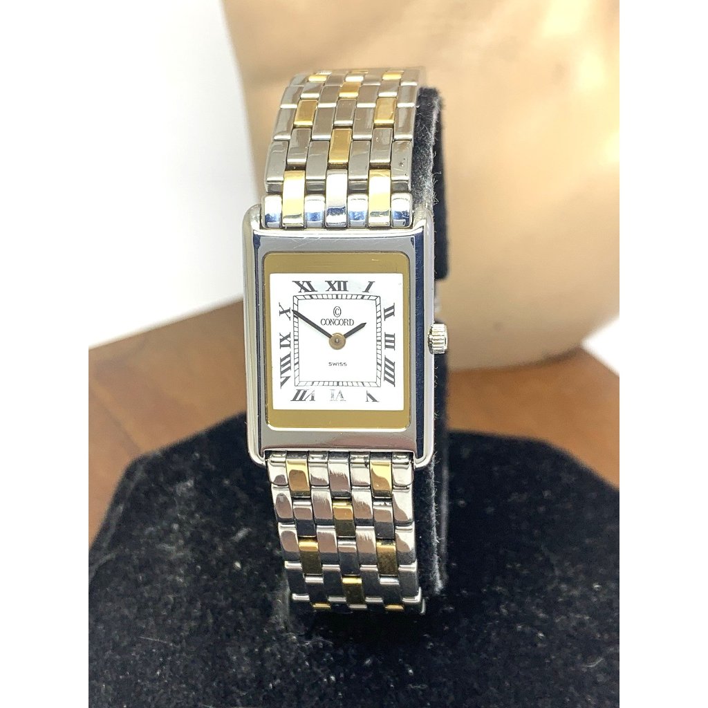 Concord Womens Watch 18k Yellow Gold Steel Roman Dial Vintage Swiss Quartz 19mm